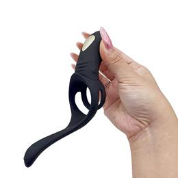 Anel Peniano Duplo em Silicone, com Estimulador Clitoriano e Próstata com 9 Modos de Vibração e Carregamento via USB - Penis Ring