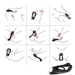 Foto 6 do produto Anel Peniano com Estimulador de Clitóris, Próstata e Escroto em Silicone Flexível, 9 Modos de Vibração e Recarregável - Cock Ring | 3,1 cm