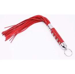 Foto 4 do produto Bondage - Chicote com Tiras em Couro Sintético com Aparência Premium - 29 cm | Cor: Vermelho