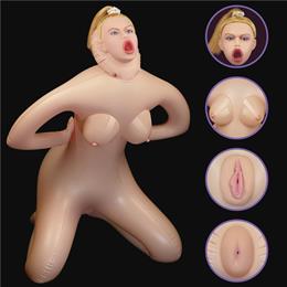 Boneca Inflável com Posição de Vaqueira, Seios, Cabelo, Rosto e 3 Orifícios Penetráveis em TPE - LoveToy Horny CowGirl Fayola