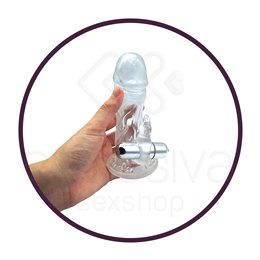 Brave Man - Capa Peniana em Silicone com Estimulador de Clítoris em Forma de Coelho e Cápsula Vibratória - 13,5 x 3,5 cm