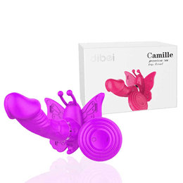 Dibe Camille - Estimulador Clitoriano Recarregável em Forma de Borboleta com Mini Pênis Penetrável, Rotativo, 20 Modos de Vibração e Controle Wireless | Cor: Roxo