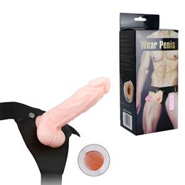 Cinta Ajustável com Capa Peniana em Formato de Pênis, Vibração Multivelocidade e Controle com Fio - Wear Penis | 14 x 4 cm