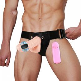 Cinta Ajustável com Capa Peniana em Formato Realístico de Pênis, Bocal de Vagina, Vibração Multivelocidade e Controle com Fio - Wear Penis | 13,5 x 3,9 cm | Disponível em 2 Cores