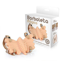 Cinta Estimuladora de Clítoris com Butterfly em CyberSkin, Elásticos Ajustáveis e Cápsula Vibratória Multivelocidade Removível - Borboleta Mágica