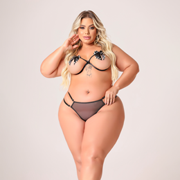 Conjunto Beijo Borboleta com Lacinhos - Tallyta Moda Apimentada | Tamanho Plus Size | Disponível em 2 Cores