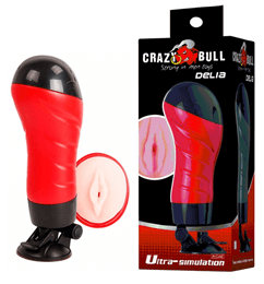 Masturbador Lanterna em Forma de Vagina em Cyberskin com Ventosa de Pressão - Crazy Bull Delia | 16,5 x 3 cm
