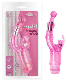 Foto 1 do produto Crystal Naughty Rabbit  - Vibrador Ponto G com Estimulador Clitoriano em Forma de Coelho e Vibração Multivelocidade - 22 x 3,5 cm | Cor: Rosa