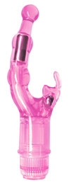 Foto 2 do produto Crystal Naughty Rabbit  - Vibrador Ponto G com Estimulador Clitoriano em Forma de Coelho e Vibração Multivelocidade - 22 x 3,5 cm | Cor: Rosa