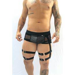 Cueca Sex em Cirrê e Arrastão Preto com Cinta-Liga Regulável - SD Clothing | Tamanho Único