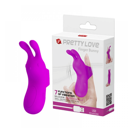 Dedeira em Silicone com Forma de Coelho, 7 Modos de Vibração, Função Memória e Recarregável - Pretty Love Finger Bunny |Roxo