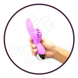 Vibrador de Ponto G e Clítoris com Línguas Giratórias em Silicone Soft Touch, 7 Modos de Vibração e Função de Aquecimento - Dibe Sex Massager | 10 x 3,2 cm | Disponível em 2 Cores