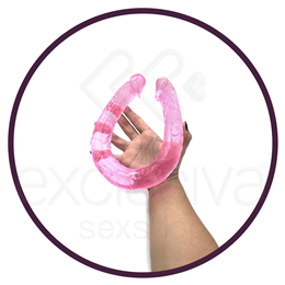 Foto 3 do produto Double Dong - Prótese em Forma de Pênis Duplo com Veias Salientes 45 x 3,5 cm | Cor: Rosa