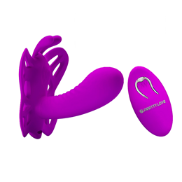 Foto 2 do produto Estimulador Clitoriano em Forma de Borboleta com Mini Pênis, 12 Modos de Vibração e Controle Remoto sem Fio - Pretty Love | Disponível em 2 Cores