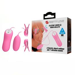 Estimulador de Mamilos com 3 Níveis de Choque e Bullet com 7 Modos de Vibração - Pretty Love Eletric Shock & Vibro-Bullets | 5,9 x 2,6 cm