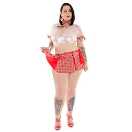 Fantasia Sapeka - Kit Colegial Tifany - Tamanho GG | Estampa: Xadrez Vermelho