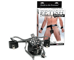 Fetish Fantasy Extreme Cock Cage Chastity Belt - Cinto de Castidade Masculino em Couro Sintético com Regulagem, Algema e Cadeado