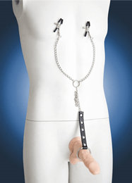 Grampos para Mamilos Masculino com Presilhas Ajustáveis, Anel Peniano e Corrente em Metal