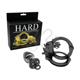 Par de Algemas em Metal com Chave de Segurança e Plug Anal "M" com Detalhes de Pedras Cravejadas - HARD - 7,2 x 3,4 cm | Disponível em 3 Cores