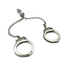 Foto 2 do produto Par de Algemas em Metal com Chave de Segurança e Plug Anal "P" com Detalhes de Pedras Cravejadas - HARD | 6 x 2,6 cm | Disponível em 3 Cores