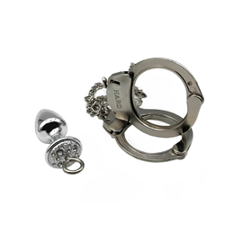 Foto 3 do produto Par de Algemas em Metal com Chave de Segurança e Plug Anal "P" com Detalhes de Pedras Cravejadas - HARD | 6 x 2,6 cm | Disponível em 3 Cores