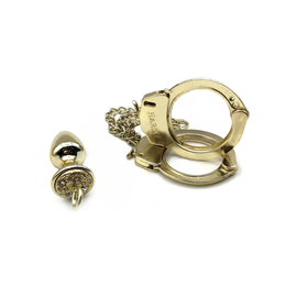 Foto 6 do produto Par de Algemas em Metal com Chave de Segurança e Plug Anal "P" com Detalhes de Pedras Cravejadas - HARD | 6 x 2,6 cm | Disponível em 3 Cores