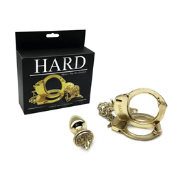 Foto 4 do produto Par de Algemas em Metal com Chave de Segurança e Plug Anal "P" com Detalhes de Pedras Cravejadas - HARD | 6 x 2,6 cm | Disponível em 3 Cores