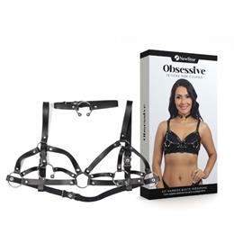 Kit Harness Perséfone com Gargantilha em Couro Montana com Argolas Abertas Niqueladas - New Star Couros | Disponível em 2 Tamanhos