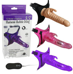 Cinta Ajustável com Pênis e Estimulador Clitoriano em Forma de Coelho, 10 Modos de Vibração e Resistência à Água - Harness-Rabbit Dong | Disponível em 3 Cores
