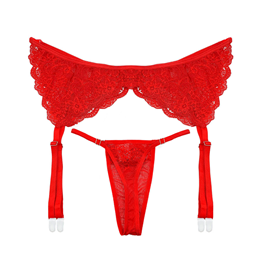 Cinta Liga Vermelha em Renda Guipir com Persex e Calcinha Fio Dental em Tule Transparente - InNamorata Love Items | Tamanho Único