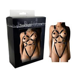 Arreio Feminino Estilo Body em Couro Sintético com Detalhes em Rebites e Argolas - InNamorata Sex Night | Tamanho Único