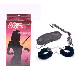 Foto 1 do produto Kama Sutra Accessories - Kit Bondage com Algema, Venda e Chicote de Couro Sintético