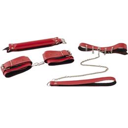 Kit Bondage Sexy com Algemas Ajustáveis, Coleira, Guia e Mordaça em Couro Sintético - Brasil Fetiche | Disponível em 2 Cores