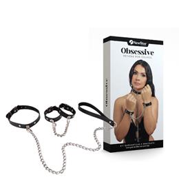 Kit Gargantilha com Guia e Bracelete em Couro Montana com Corrente - New Star Couros