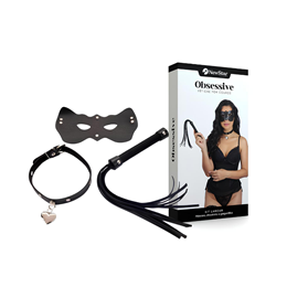 Kit Lamour com Gargantilha de Pingente de Coração, Chicote de Tiras e Máscara com Elástico - New Star Couros