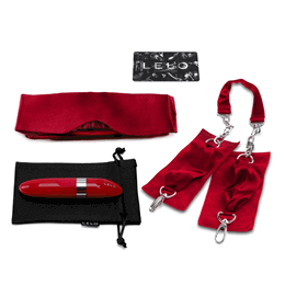Kit Sensual com Venda em Seda, Algema e Estimulador de Clítoris em Forma de Batom com Vibração Multivelocidade - Lelo Adore Me