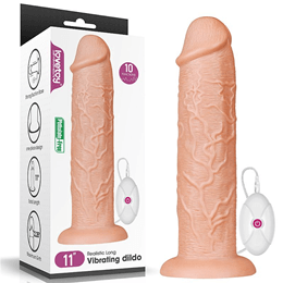 Prótese Realística com Veias, Glande, Ventosa, 10 Modos de Vibração e Controle com Fio - Lovetoy Realistic Long Vibrating Dildo | 23,5 x 6 cm