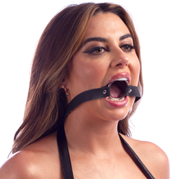 Mordaça Ring Gag em Couro Sintético Ajustável - Exclusiva Linha Sado