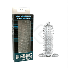 Foto 1 do produto Capa Peniana Escalonada com Cerdas Massageadoras e Base Estimuladora - Penis Sleeve New Stretchable | 12,1 x 3,5 cm