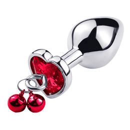 Foto 1 do produto Plug Anal em Aço com Pedra de Coração e Sino - G - 6,2 x 4 cm | Cor: Vermelho