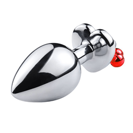 Foto 3 do produto Plug Anal em Aço com Pedra de Coração e Sino - G - 6,2 x 4 cm | Cor: Vermelho