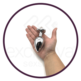 Foto 4 do produto Plug Anal em Aço com Pedra de Coração e Sino - G - 6,2 x 4 cm | Cor: Vermelho