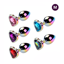 Plug Anal Colorido "M" com Detalhe de Pedra Brilhante no Formato de Coração na Base - Vip Mix | 6,4 x 3,4 cm | Disponível em 5 Cores