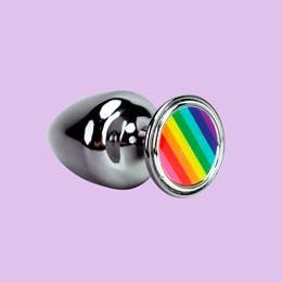 Plug Anal Cônico "M" Com Detalhe de Pedra com Bandeira do Orgulho - Hard Pride | 6,5 x 3,4 cm | Disponível em 2 Cores