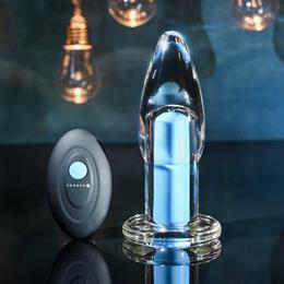 Plug Anal Recarregável Transparente com 10 Modos de Vibração e Controle Remoto - Gender X Eletric Blue | 10,5 x 3,7 cm