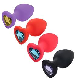 Plug Anal em Silicone no Tamanho "G" com Pedra Brilhante na Base no Formato de Coração - SI | 7,7 x 4,1 cm | Disponível em 4 Cores