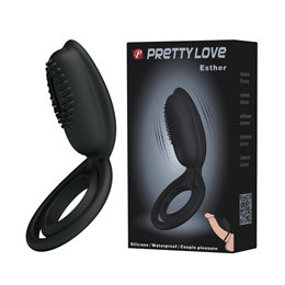 Anel Peniano Duplo para Pênis e Saco Escrotal com Vibro e Estimulador de Clítoris com Texturas Massageadoras - Pretty Love Esther
