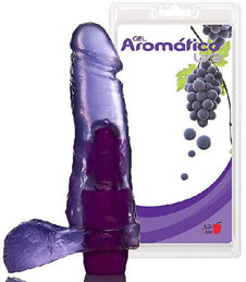 Adão & Eva - Prótese em Formato de Pênis em Gel com Escroto, Vibrador e Aroma Uva - 16,5 x 4 cm
