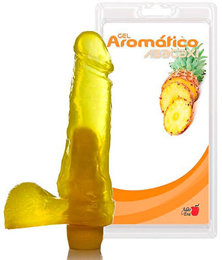 Adão & Eva - Prótese em Formato de Pênis em Gel com Escroto, Vibrador e Aroma de Abacaxi - 20 x 4,5 cm