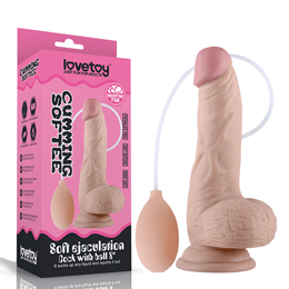 Prótese Peniana Realística Ejaculadora com Escroto em TPE - Lovetoy Soft Ejaculation Cock With Ball | 14 x 4,2 cm